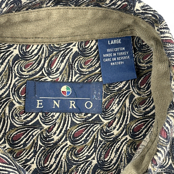 Vintage Enro Shirt Adult LARGE Brown Black Paisley 90s Psychedelic Long Sleeve - Picture 4 of 9